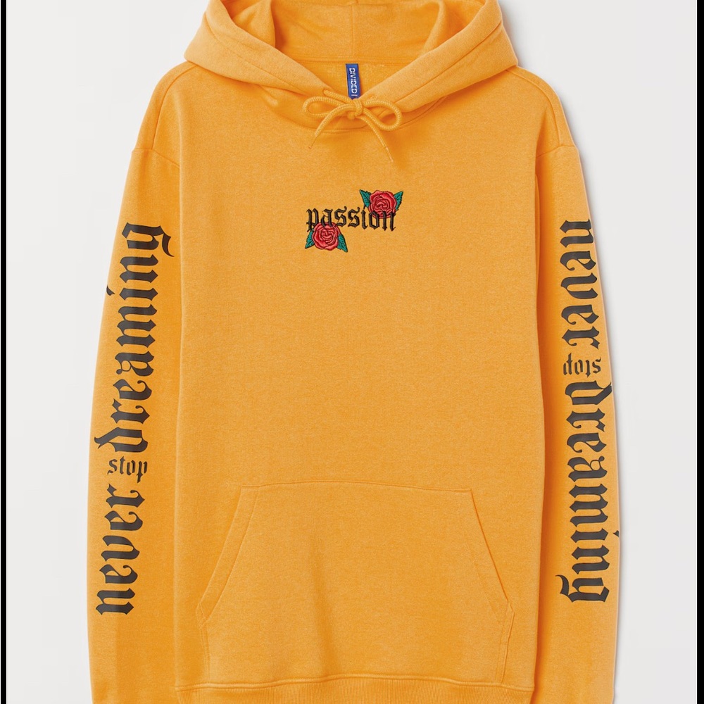 Divided Yellow Hoodie with Passion Embroidery
